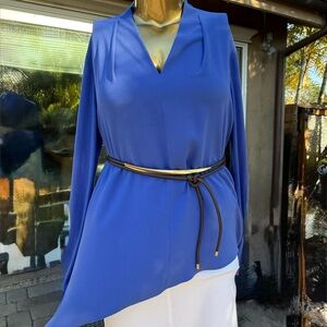 Escada Cobalt Blue Draped V-Neck Long Sleeve Top
